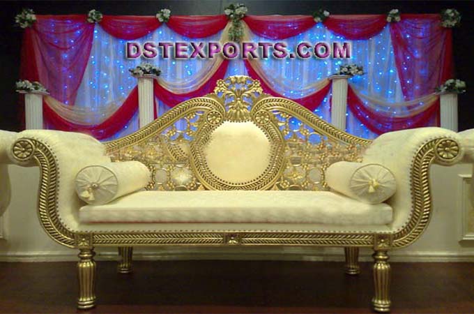 Asian Wedding Golden Metal Love Seater For Sale