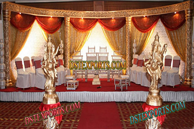 Asian Wedding Latest Golden Carved Stage Set