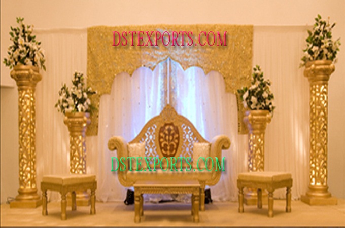Asian Wedding Gold Decorated Stage With Pillars