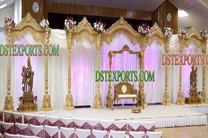 Traditional Hindu Wedding Wooden Pillars Stage Set