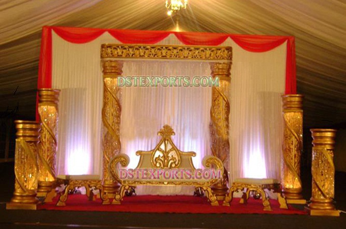 New Wedding Crystal Gold Pillars Stage With backdr