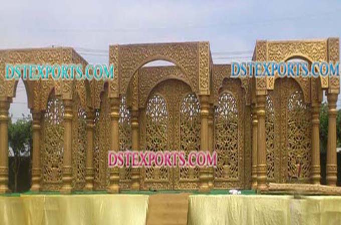 Latest Rajwada Wedding Golden Fiber Stage Set