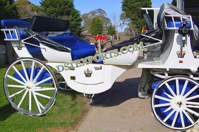 Wedding White Blue Victoria Horse Carriage