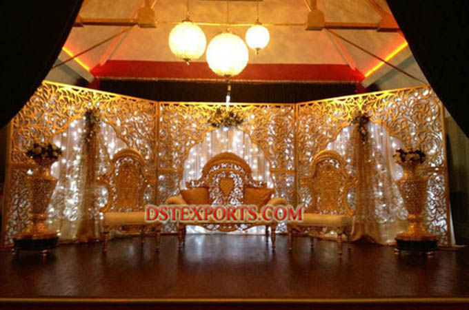 Wedding Walima Gold Carving Stage Set