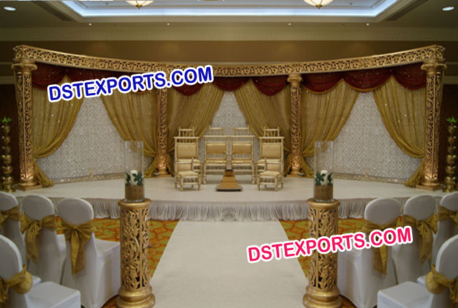 Indian Wedding Fiber Golden Carved Stage