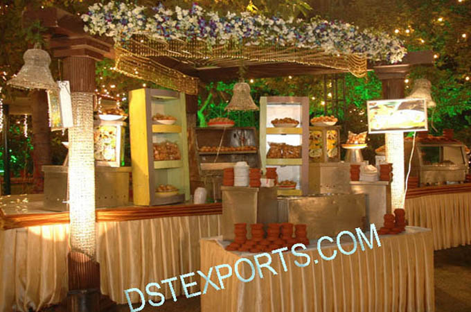 Wedding Food Stall Decor With Crystal Pillars