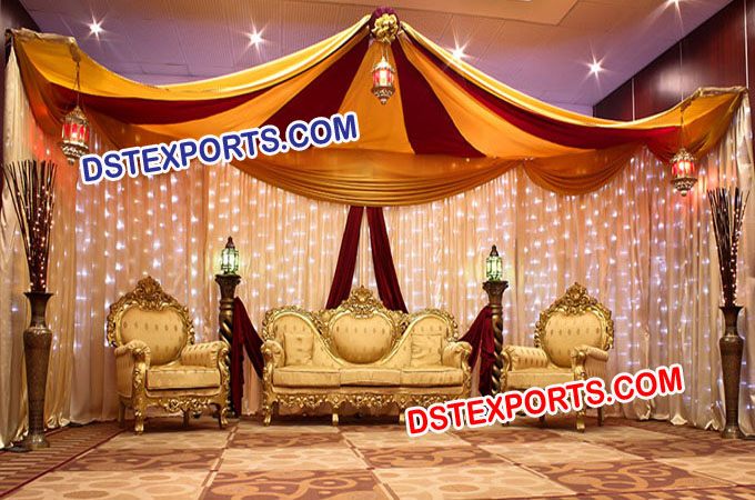 Wedding Teakwood Golden Sofa Set