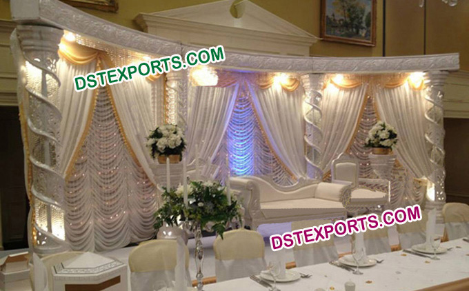 Asian Wedding Silver Fiber Crystal Pillar Stage