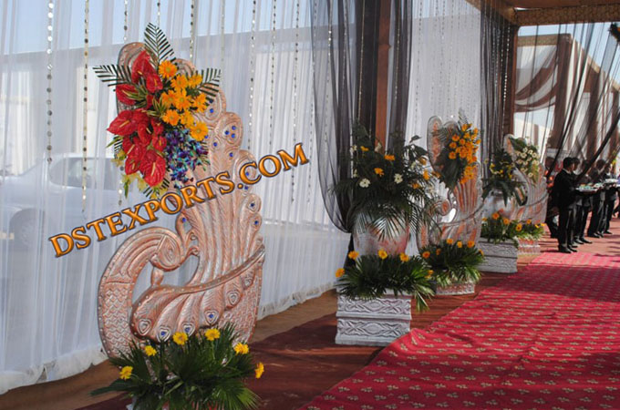Wedding Aisleway decorated Peacock Pillars