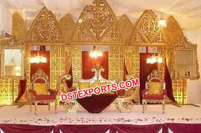 Hindu Wedding Golden Fiber Carved Mandap Stage