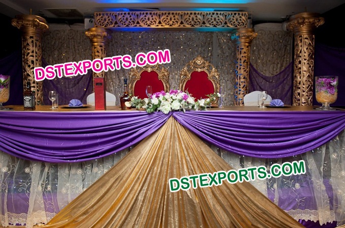Wedding Golden Stage With Embroidered Backdrop