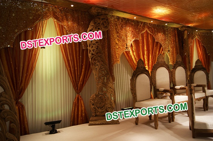 Indian Wedding Wooden Carved Pillars Stage