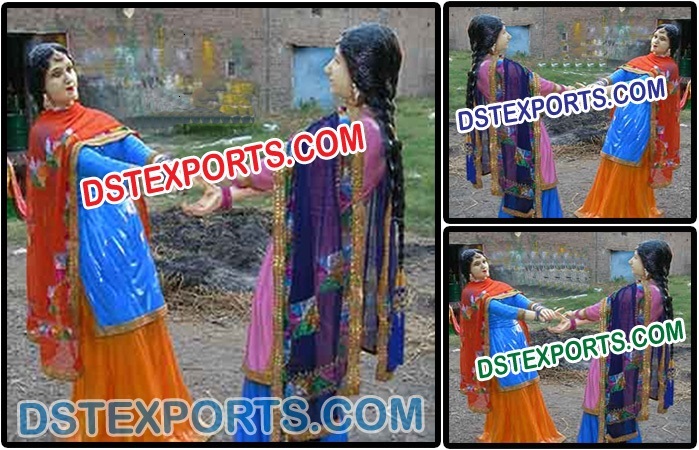 Punjabi Cultural Fiber Kiklee Ladys Statues