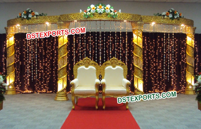 MUSLIM Wedding Stage With Gold Crystal Pillars