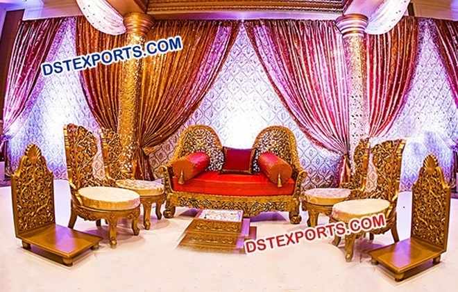 Golden Carved Wooden Mandap Chairs