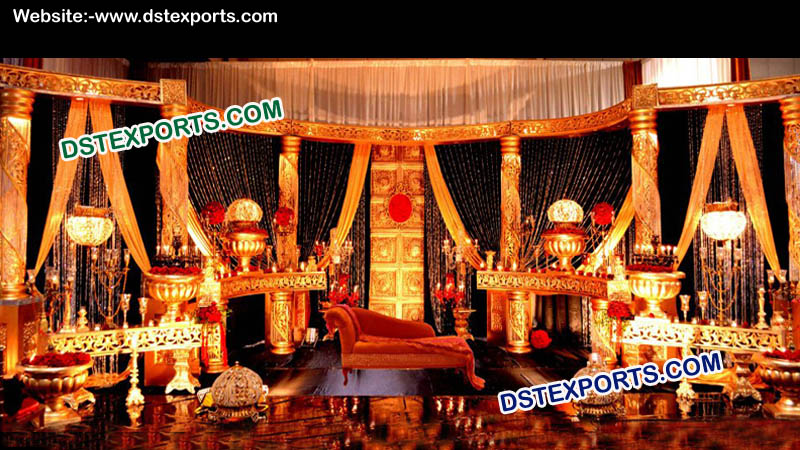 Golden Pillar Wedding Stage Decorations