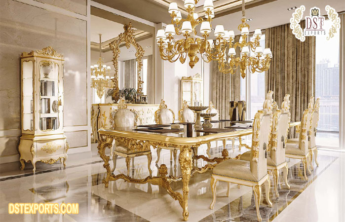 Italian Style Gold Finish Dining Table Set
