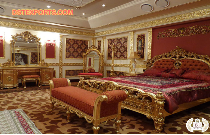 Classical  Hand Carved  Gold Bedroom Set