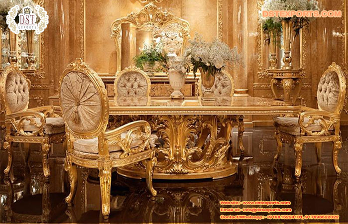 Royal Gold Finish Heavy Carving Dining Table