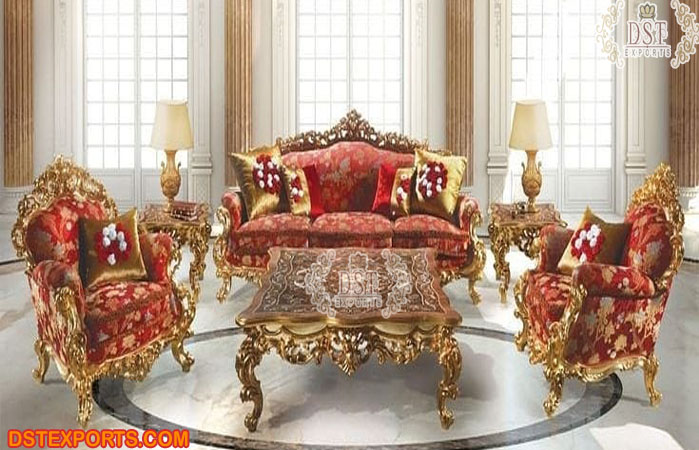 Victorian Red Luxury Living Room Sofa Set