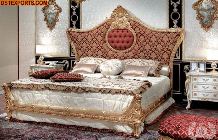 Exclusive Gold Finish Queen Bedroom Furniture