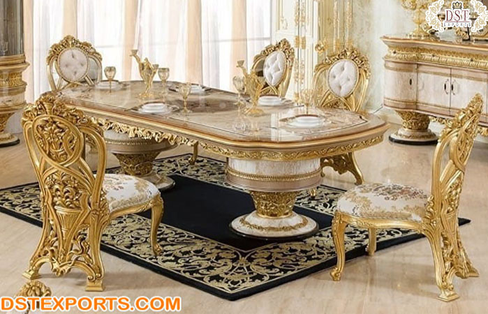 High Carved Golden Finish Dining Furniture