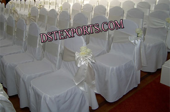 Wedding White Chair Cover With Satin Sashas