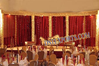 Wedding Golden Carved Pillars Stage Set