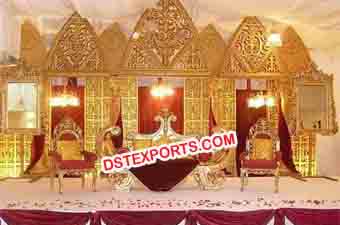 Hindu Wedding Golden Fiber Carved Mandap Stage