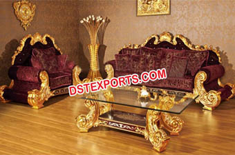 Mahroon Wedding Hand Carved Royal Sofa For Sale