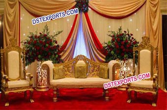 Muslim Wedding golden Carved Furniture For Sale