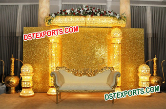 Asian Wedding Golden Fully Crystall Stage
