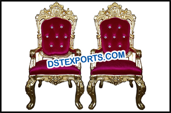 Designer Gold Metal Bride Groom Chair Set for sale