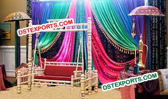 Indian Wedding Mehandi Stage With Swing Decors