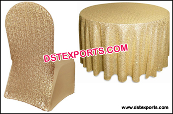 Wedding Gold Glitter Chair Cover and Tablecloth