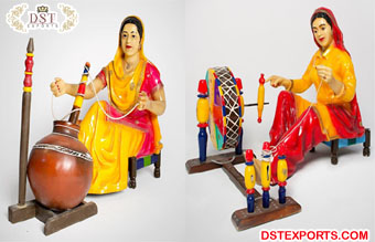 Multicolor Punjabi Fiber Lady Statues for Sale