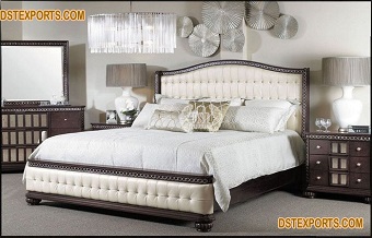 European Style Leather Tufted Bed With Nightstands