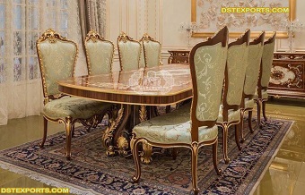 Italian Style Gold Carving Dining Table Set:-