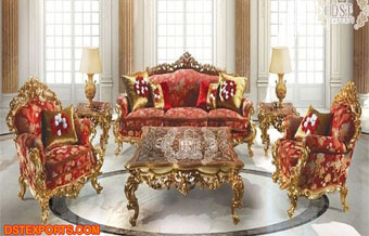 Victorian Red Luxury Living Room Sofa Set