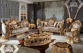 Italian Style Teak Wood Hand Carved Sofa Set