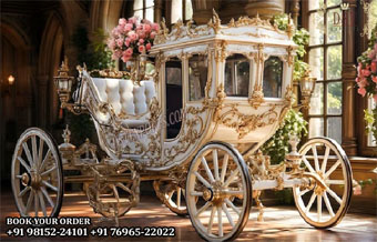 Royal Style White Gold Horse Carriage For Wedding