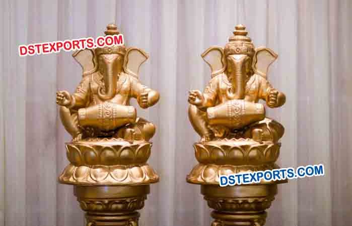 Ganesha Playing Musical Instrument Fiber Statue